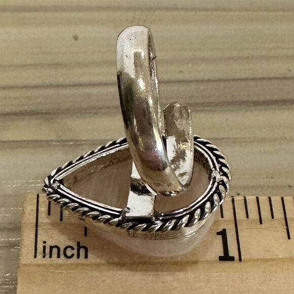 💕 Natural Peach Pear Moonstone Silver overlay Ring Size adjustable - Picture 5 of 6